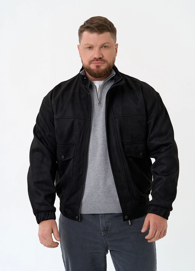 Мужская куртка бомбер из эко замши модель № 32883 меха малина