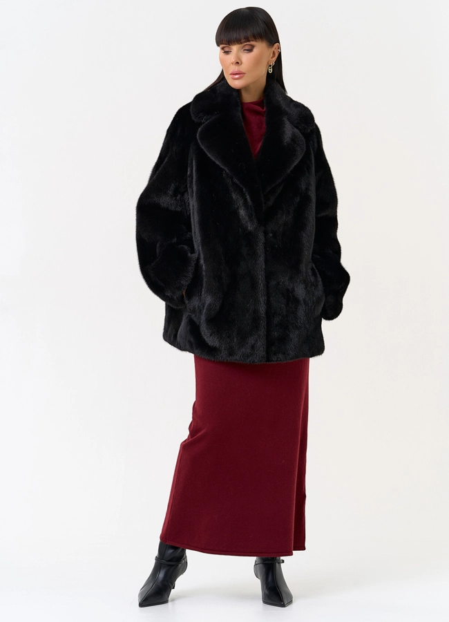 Женская шуба из скандинавской норки с английским воротником модель № 31637 универмаг малина