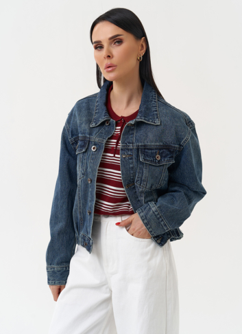 Женская джинсовая куртка синего цвета