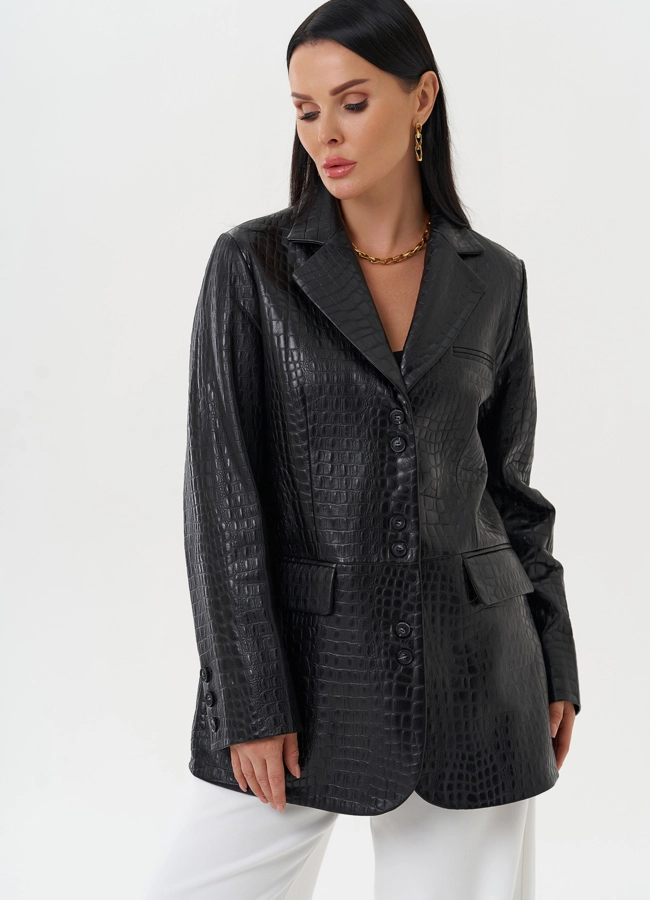 Жакет из натуральной кожи черного цвета модель № 27825 универмаг малина