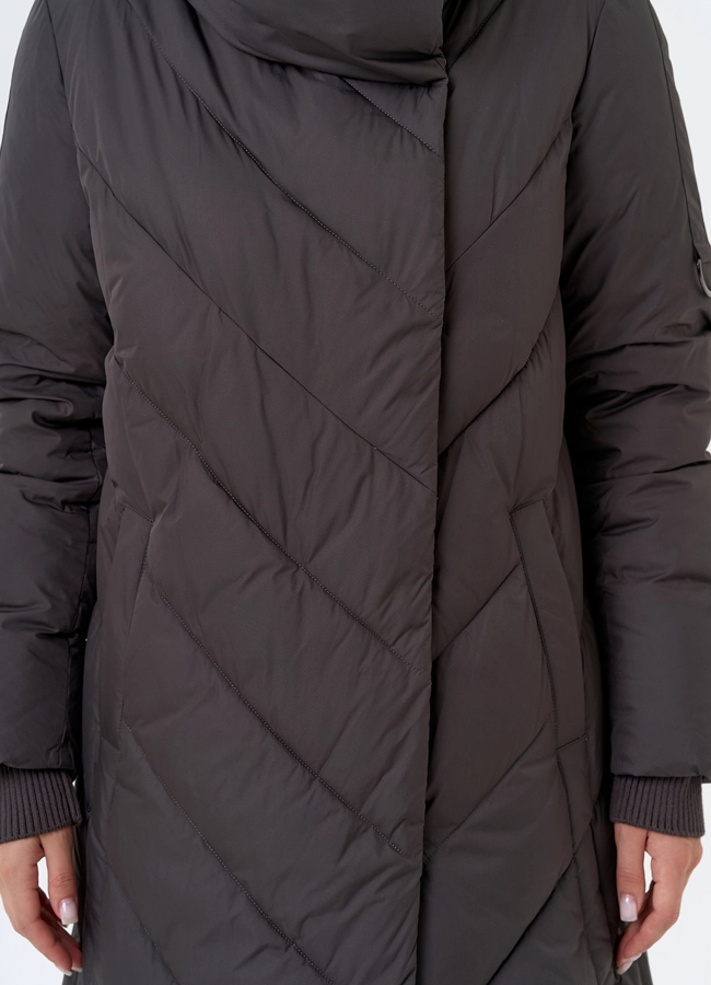 Женский длинный пуховик с капюшоном модель № 31394 универмаг малина