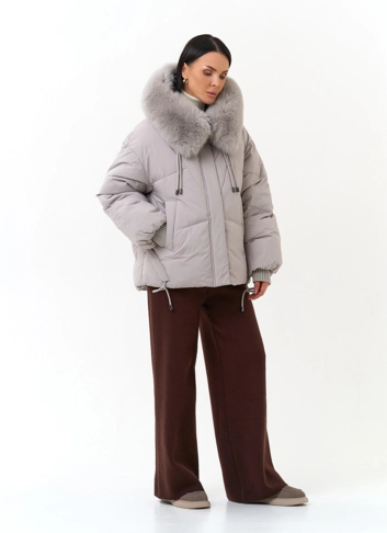 Женская куртка с капюшоном из меха песца фото