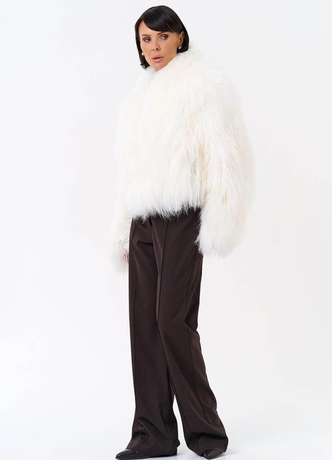 фото Белая шуба из ламы модель № 31038