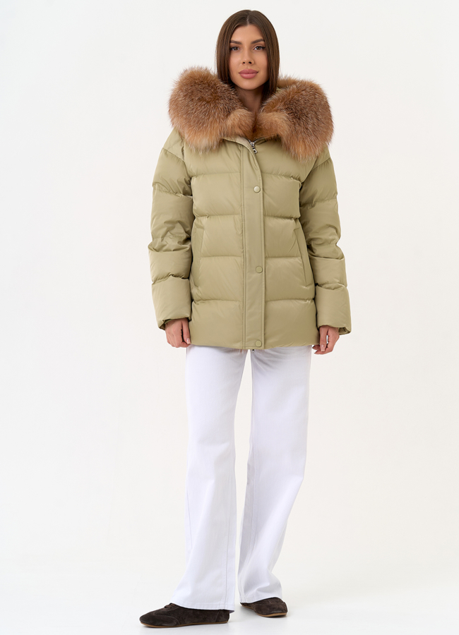 Женский пуховик с отделкой из меха рыжей лисы модель № 31439 в кредит
