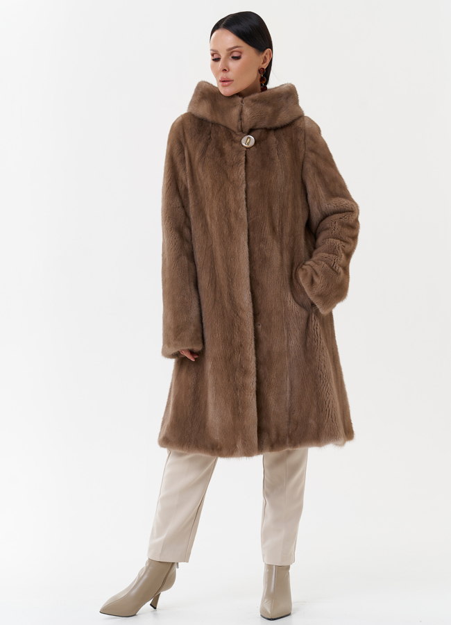 фото Норковая шуба балетка с капюшоном модель № 29463