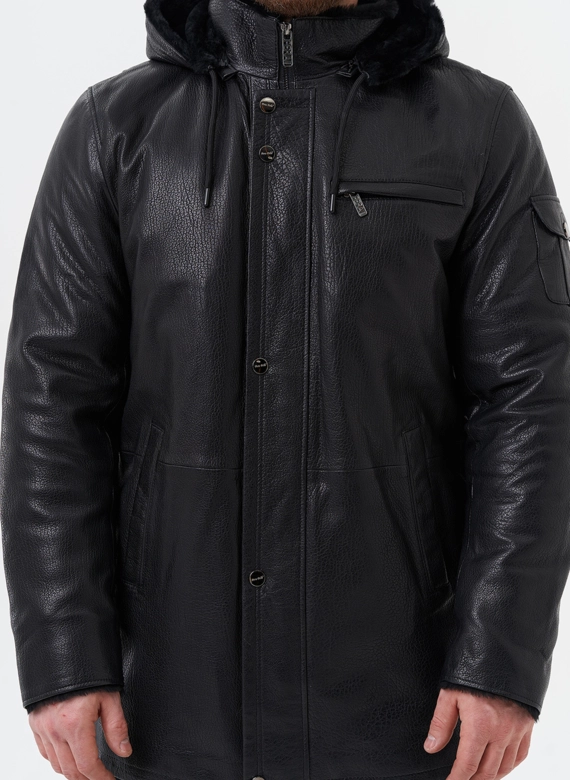 Мужская дубленка черного цвета  фото
