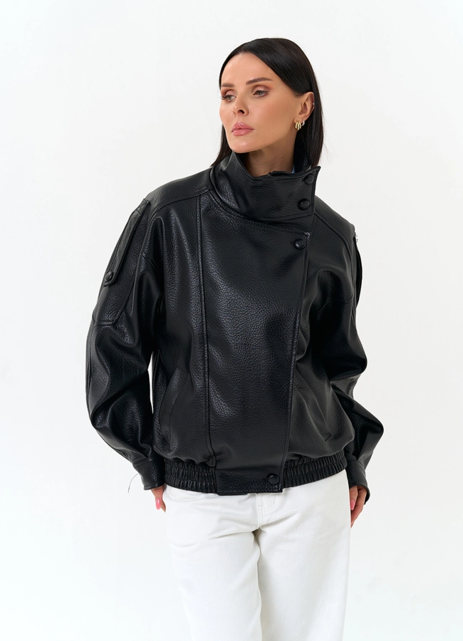 Женская куртка из эко кожи с воротником стойкой модель № 33143 в рассрочку