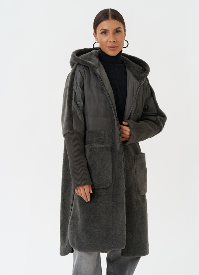 Женское утепленное пальто с капюшоном модель № 28671 универмаг малина