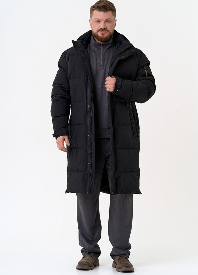 Мужской удлиненный пуховик с капюшоном модель № 31453 в рассрочку