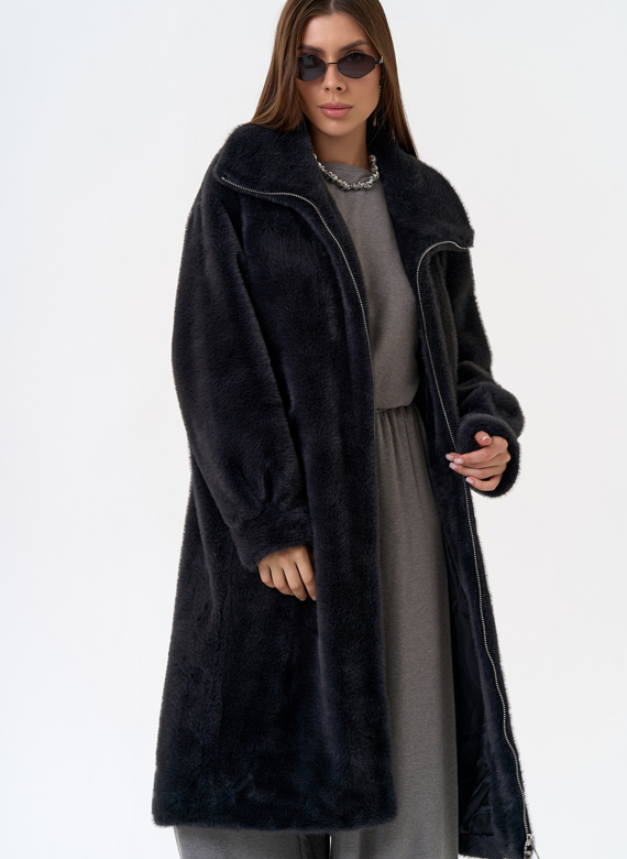 Женская шуба из эко меха с воротником стойкой