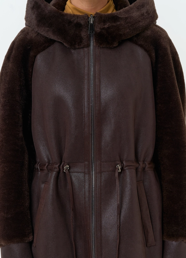 Женская дубленка из эко замши модель № 33900 универмаг малина