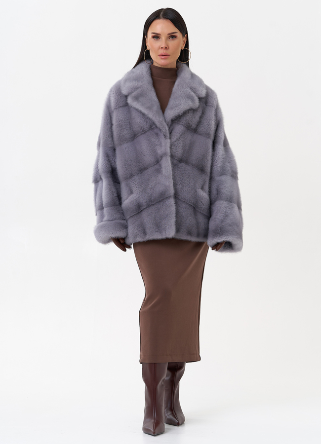 Короткая норковая шуба с английским воротником модель № 29451 в кредит