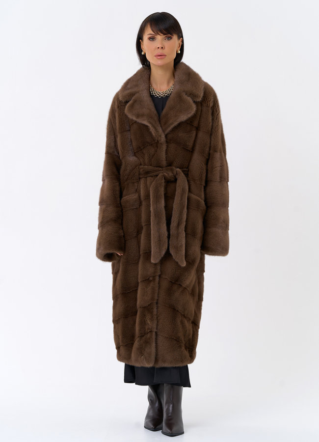 Длинная шуба с английским воротником модель № 31862 меха малина