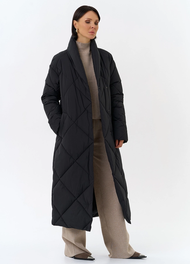 Женский пуховик с воротником шаль модель № 31740 универмаг малина