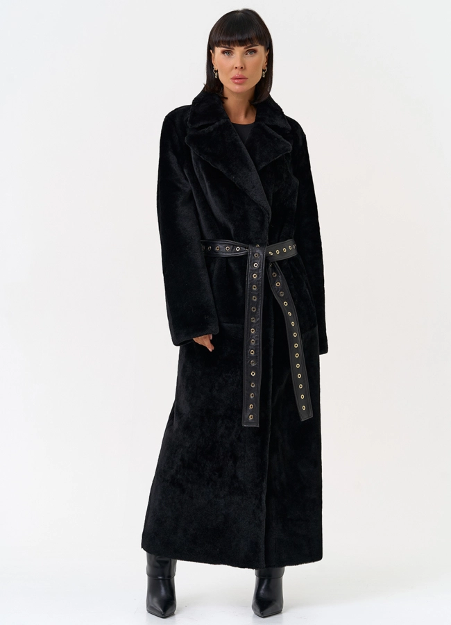 Женская натуральная дубленка с двойным поясом модель № 31612 универмаг малина