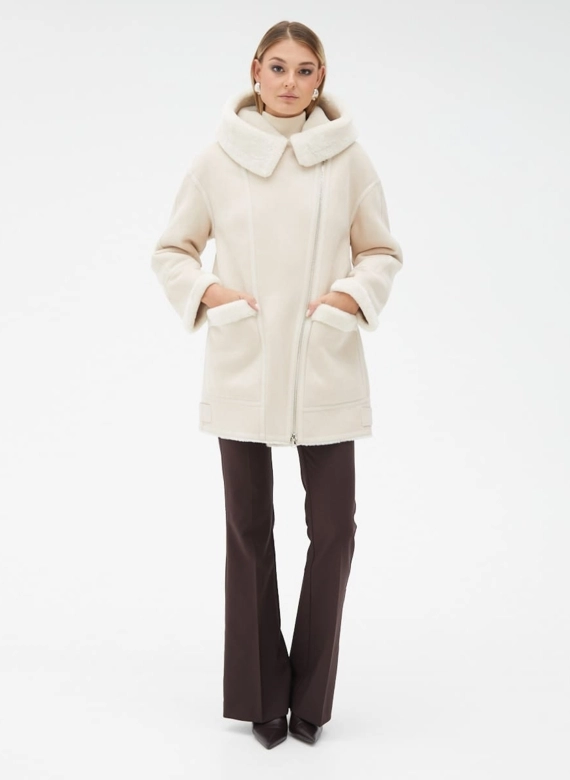 Женская удлиненная дубленка из эко кожи
