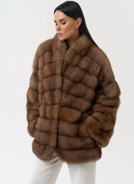 Шуба из куницы с воротником шаль