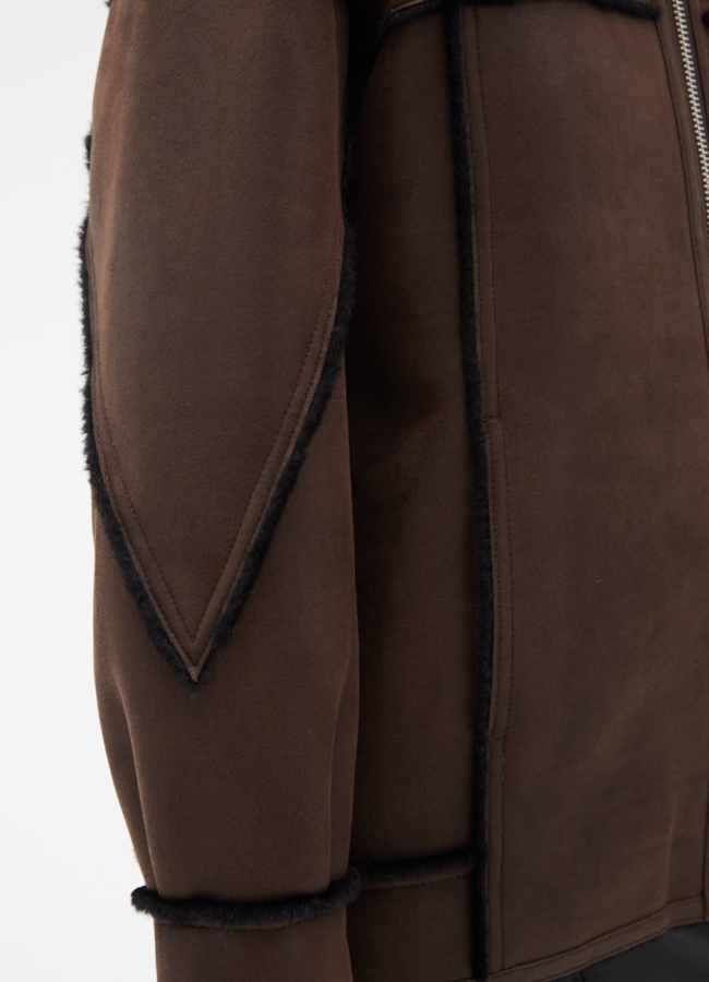 Женская дубленка из эко кожи с капюшоном модель № 32021 универмаг малина