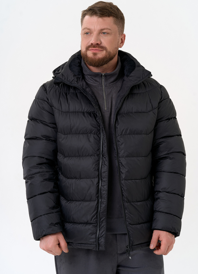 Мужской пуховик черного цвета модель № 31464 меха малина