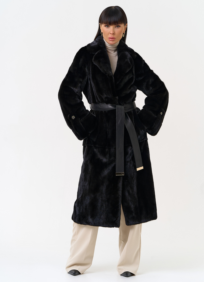 Женская шуба из меха норки blackglama с поясом модель № 31634 универмаг малина