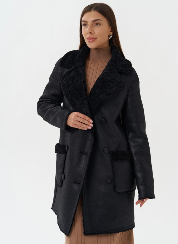 Женская двухсторонняя дубленка из эко кожи