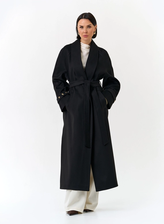 Женское длинное пальто с поясом