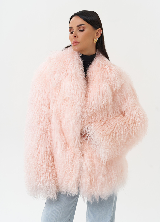 Женская шуба из меха ламы модель № 31039 меха малина